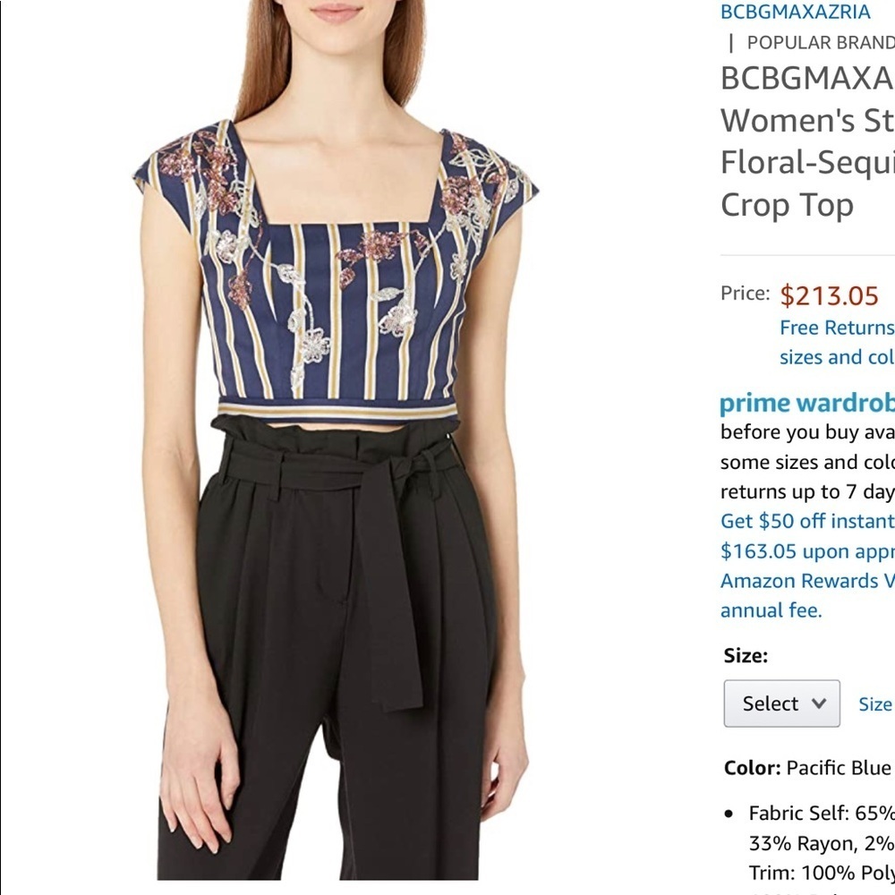 BCBGMaxAzria Blue Floral Sequin Embellished Cropped Top - Picture 8 of 12